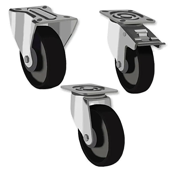 Light Gray 100mm Heavy Duty Swivel, Fixed & Braked Castors With Cast Iron & Ball Bearing Wheel