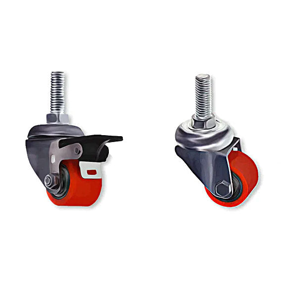 Dim Gray 35mm Heavy Duty Low Level Swivel & Swivel/Brake Fixed M12x30 Threaded Stem Castors 100Kg Load Capacity