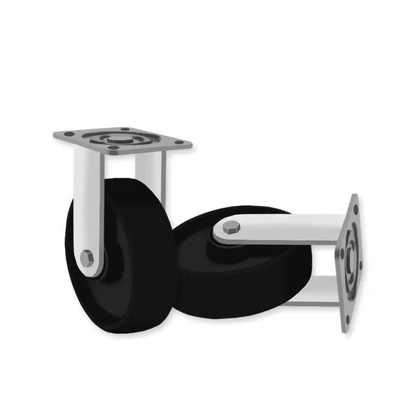 Black 150mm Heavy Duty Swivel & Fixed Castors With Cast Iron & Steel Roller Bearing Wheel 500kg Load Capacity