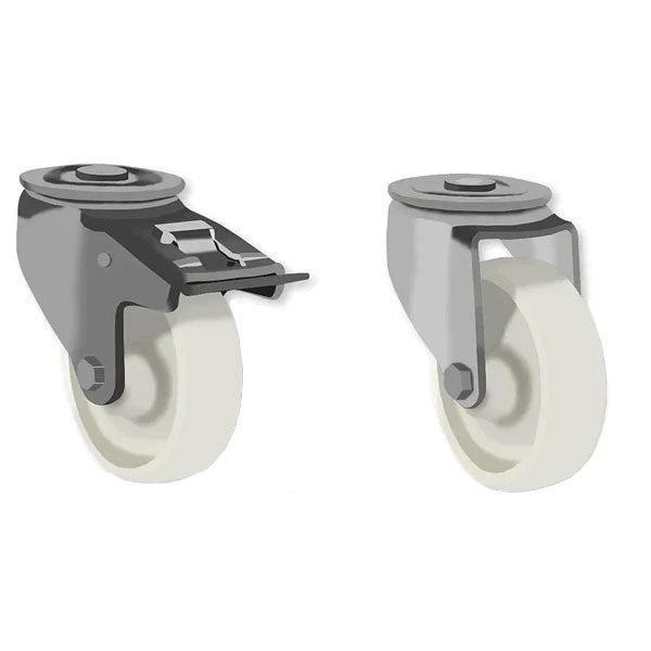 Gray 125mm Medium Duty Swivel & Braked Castor with White Nylon Wheel and single bolt hole fixing 180Kg Load Capacity