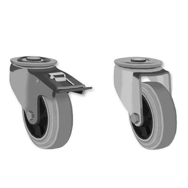 Light Slate Gray 125mm Medium Duty Swivel & Braked Castors Grey Rubber Wheel 100kg Load Capacity