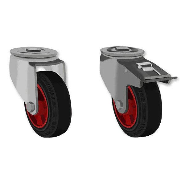 Dark Slate Gray 160mm Swivel & Braked Castors with Black Rubber Tyred Wheel Plastic Centre, Single Bolt Fixing 205Kg Load Capacity