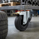 Dark Slate Gray 125mm Pressed Steel Swivel Castor, Black Rubber on Polypropylene Wheel, Directional Brake - 110kg Load