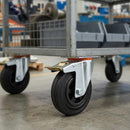 Slate Gray 80mm Pressed Steel Swivel Castor, Black Rubber on Polypropylene Wheel, Directional Brake - 60kg Load