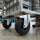 Dark Sea Green Pressed Steel Swivel Castors with Brake and Black Rubber on Polypropylene Wheel - 80mm-150mm