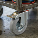 Pressed Steel Braked Swivel Castors with Grey Rubber on Pressed Steel Wheel