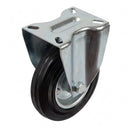 Pressed Steel Fixed Castors with Black Rubber on Pressed Steel Wheel