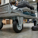 Pressed Steel Fixed Castors with Black Rubber on Pressed Steel Wheel