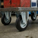 Pressed Steel Fixed Castors with Black Rubber on Pressed Steel Wheel