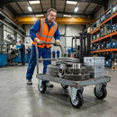 Pressed Steel Fixed Castors with Black Rubber on Pressed Steel Wheel
