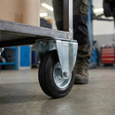 Pressed Steel Fixed Castors with Black Rubber on Pressed Steel Wheel