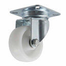 White Smoke 50mm Pressed Steel Swivel Castor Wheel - White Nylon Wheel & 4-Hole Top Plate - 65kg Max Load