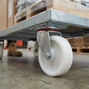 Pressed Steel Swivel Castors Wheel with White Nylon & 4-Hole Top Plate - Robust Load Capacity