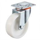 Pressed Steel Swivel Castors Wheel with White Nylon & 4-Hole Top Plate - Robust Load Capacity