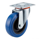 Pressed Steel Swivel Castors With Blue Rubber on Black Polypropylene Wheel - 100mm & 125mm
