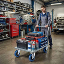 Pressed Steel Swivel Castors With Blue Rubber on Black Polypropylene Wheel - 100mm & 125mm