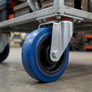 Pressed Steel Swivel Castors With Blue Rubber on Black Polypropylene Wheel - 100mm & 125mm