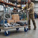 Pressed Steel Swivel Castors With Blue Rubber on Black Polypropylene Wheel - 100mm & 125mm