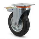 Pressed Steel Swivel Castors with Black Rubber Wheel and Directional Brake