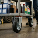 Pressed Steel Swivel Castors with Black Rubber on Pressed Steel Wheel - 80mm to 200mm