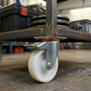 Pressed Steel Swivel Castors with Brake & White Nylon Wheels - 80mm-200mm, 120kg-230kg Load