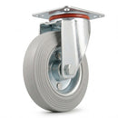 Pressed Steel Swivel Castors with Grey Rubber on Pressed Steel Wheel - 80mm to 200mm