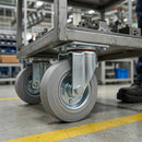 Pressed Steel Swivel Castors with Grey Rubber on Pressed Steel Wheel - 80mm to 200mm