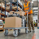 Pressed Steel Swivel Castors with Grey Rubber on Pressed Steel Wheel - 80mm to 200mm