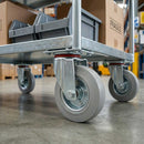 Pressed Steel Swivel Castors with Grey Rubber on Pressed Steel Wheel - 80mm to 200mm