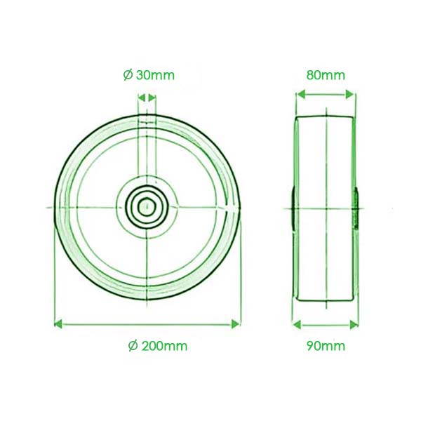 Honeydew 200x80mm Diameter (Heavy Duty Polyurethane/Cast Iron 30mm Bore) 1400kg