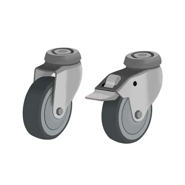 Dark Gray 125mm Swivel & Braked Apparatus Castor with Single Bolt Fitting & Grey Non Marking Wheel