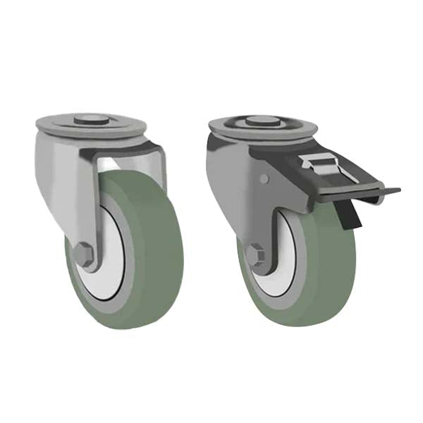 Slate Gray 75mm Light Duty Swivel & Total Stop Brake Grey Rubber Wheel Single Bolt Fitting 50kg Load Capacity