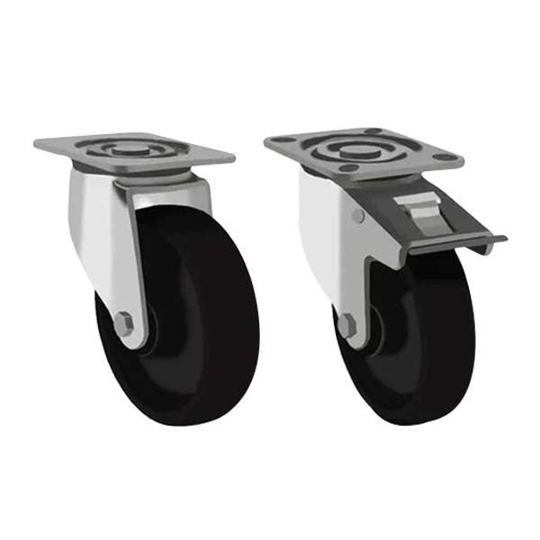 Gray 75mm Light Duty Swivel & Total Stop Brake Black Plastic Wheel 70kg Load Capacity