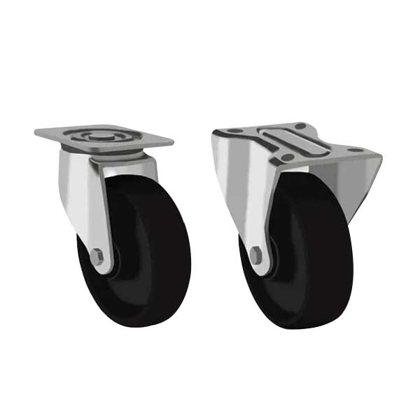 Black 100mm Heavy Duty Swivel & Fixed Castors With Cast Iron & Steel Roller Bearing Wheel 300kg Load Capacity