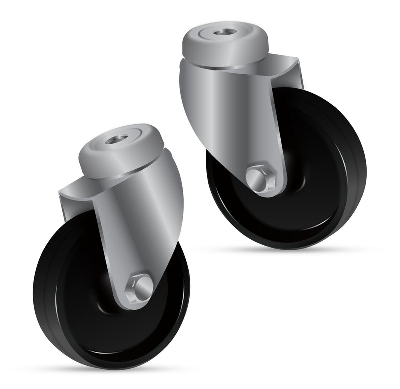 100mm Bolt Hole Castors with Black Polypropylene Wheel, 85kg Load Capacity, Light Duty Pressed Steel, Swivel, Plain Bearing, 10mm Bolt Hole, 4-Pack