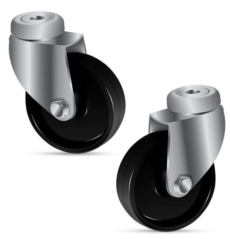 75mm Bolt Hole Castors with Black Polypropylene Wheel, 75kg Load Capacity, Swivel, Light Duty, Plain Bearing, for Mobile Step Ladders, Stools & More