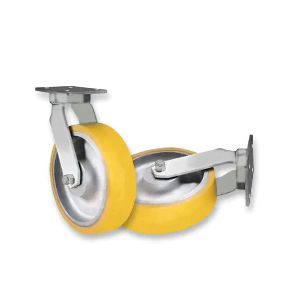 Light Gray 300mm Ultra Heavy Duty Swivel Fixed & Braked Castor With Polyurethane Tyre 2500KG Load