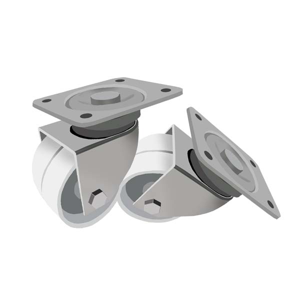 50mm Heavy Duty Twin Wheel Castor - 4 Bolt Fitting Plate 90kg Load Capacity