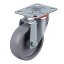 White Smoke 80mm Pressed Steel Swivel Castor - Grey Cast Iron Wheel & 4-Hole Top Plate - 120kg Load Capacity