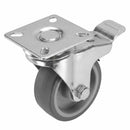 White Smoke 50mm Pressed Steel Swivel Castor with Brake, Grey Rubber Wheel - 4-Hole Top Plate - 50kg Load Capacity