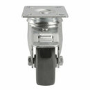 White Smoke 50mm Pressed Steel Swivel Castor with Brake, Grey Rubber Wheel - 4-Hole Top Plate - 50kg Load Capacity