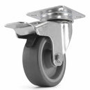 White Smoke 50mm Pressed Steel Swivel Castor with Brake, Grey Rubber Wheel - 4-Hole Top Plate - 50kg Load Capacity