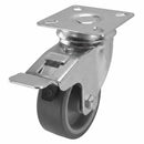 White Smoke 50mm Pressed Steel Swivel Castor with Brake, Grey Rubber Wheel - 4-Hole Top Plate - 50kg Load Capacity