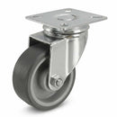 White Smoke 50mm Pressed Steel Swivel Castor with Grey Rubber Wheel & 4-Hole Top Plate - 50kg Load Capacity