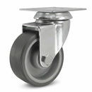 White Smoke 50mm Pressed Steel Swivel Castor with Grey Rubber Wheel & 4-Hole Top Plate - 50kg Load Capacity