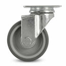 White Smoke 50mm Pressed Steel Swivel Castor with Grey Rubber Wheel & 4-Hole Top Plate - 50kg Load Capacity