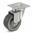 White Smoke 50mm Pressed Steel Swivel Castor with Grey Rubber Wheel & 4-Hole Top Plate - 50kg Load Capacity