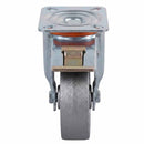 White Smoke 80mm Pressed Steel Swivel Castor with Brake - Grey Cast Iron Wheel & 4-Hole Plate - 120kg Max Load