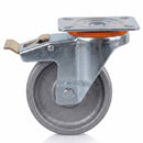 White Smoke 80mm Pressed Steel Swivel Castor with Brake - Grey Cast Iron Wheel & 4-Hole Plate - 120kg Max Load