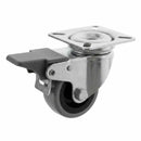 White Smoke 50mm Swivel with Braked Castor Wheel - Grey Rubber on Polypropylene & 4-Hole Top Plate - 60kg Load